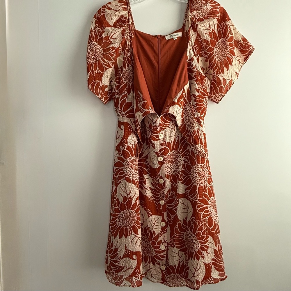 Madewell Sunflower Season Tie Front Silk Mini dress - Orange Size 00